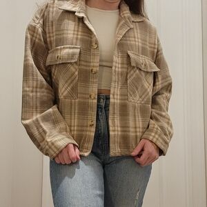 Womens Butter Melon Brand Cream And Tan Plaid Flannel Button Up